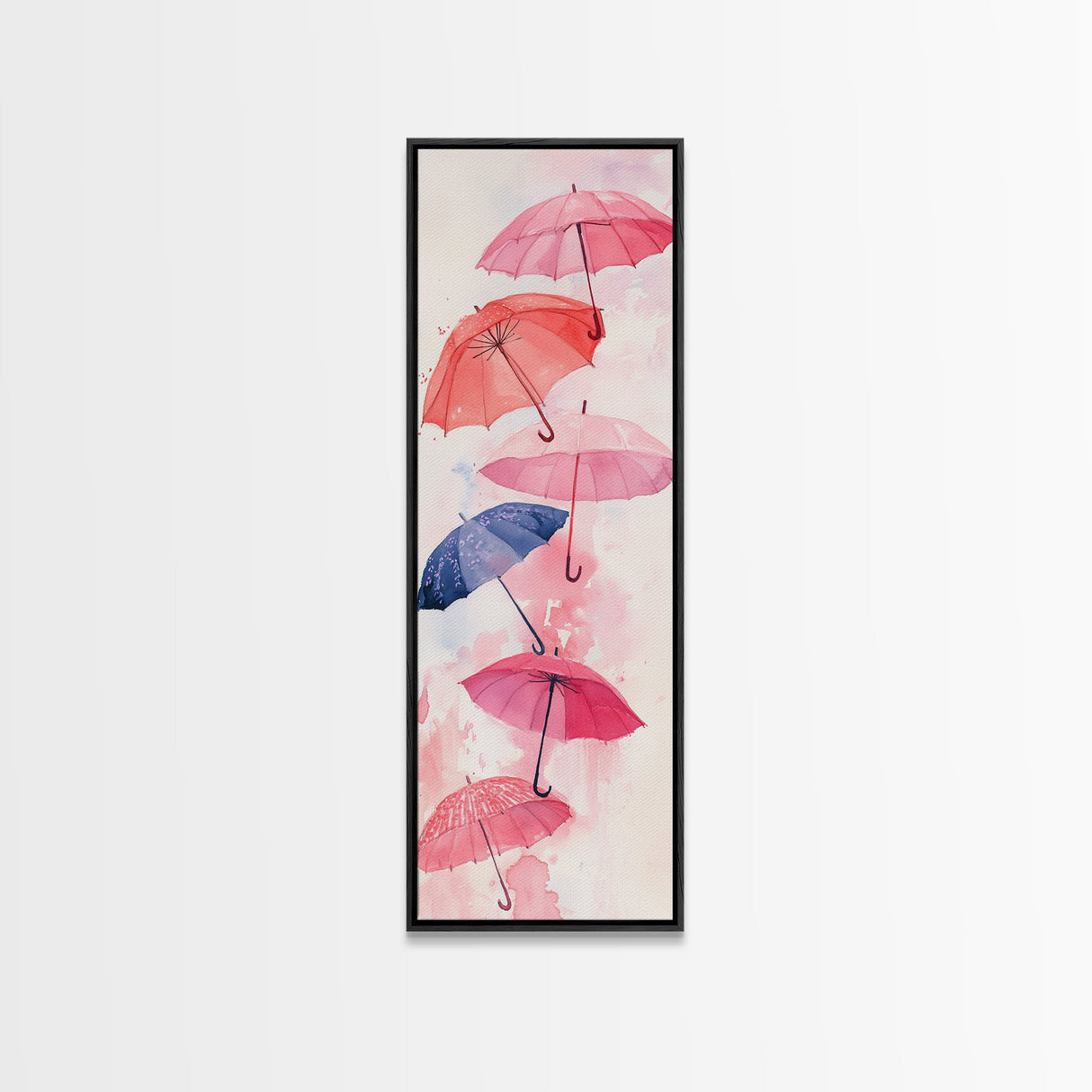 Vibrant Umbrellas Framed Canvas Print in Pink Orange Wall Art Style Perfect Whimsical Vertical Art for Dorm or Playful Decor