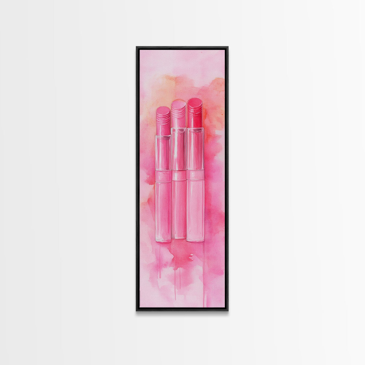 Light Pink Lipsticks Framed Canvas Print, Modern Whimsical Art, Abstract Vertical Art for Makeup Room or Girly Dorm Wall Decor
