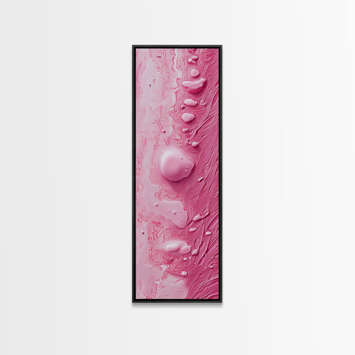 Pink Texture Abstract Framed Canvas Print, Minimalist Blotter Art in Light Pink Tones, Skinny Wall Art for Modern Bedroom or Office
