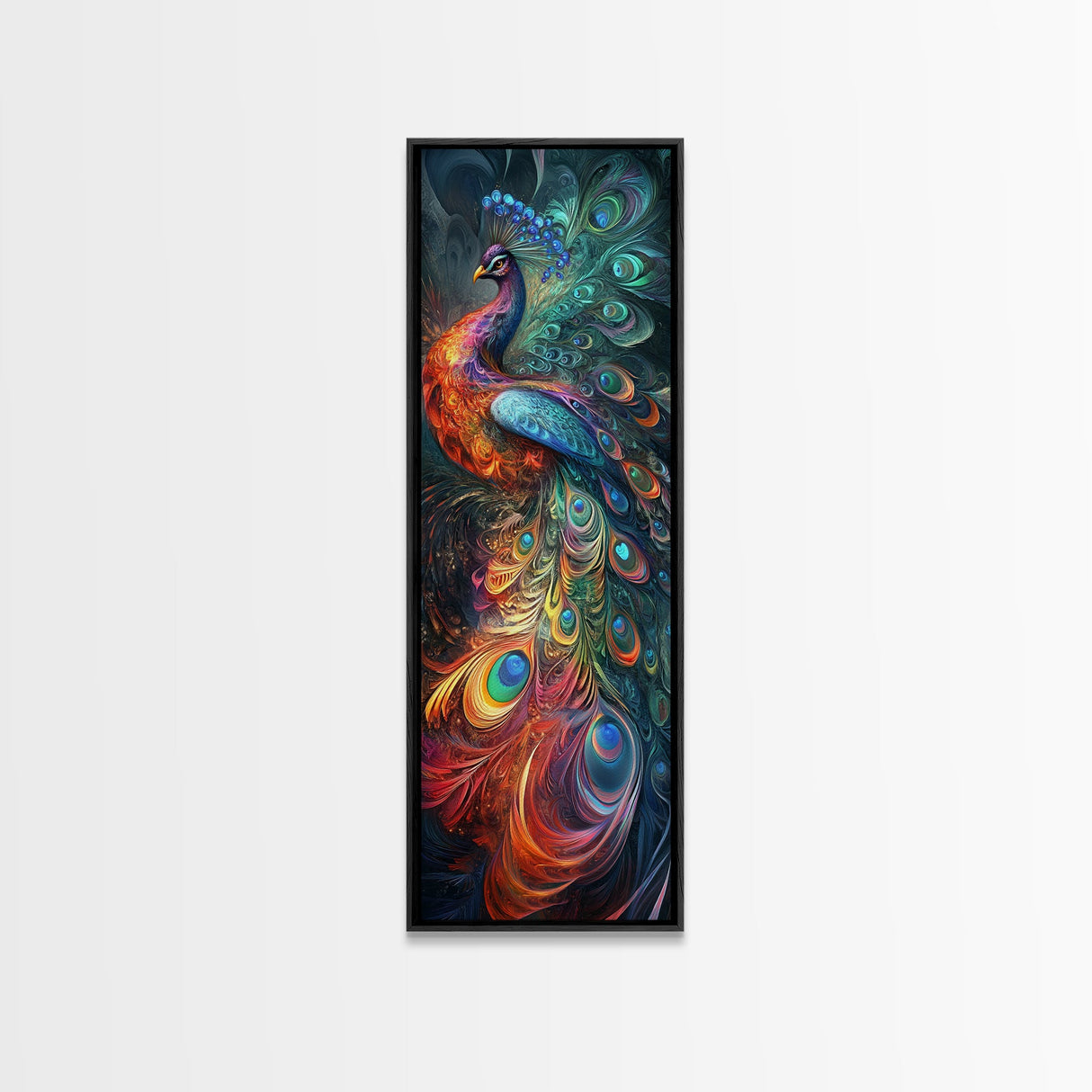 Ethereal Peacock Art Framed Canvas Print, Rustic Decor Accent Ideal for Moody Art and Home Décor, Vibrant Bird Art