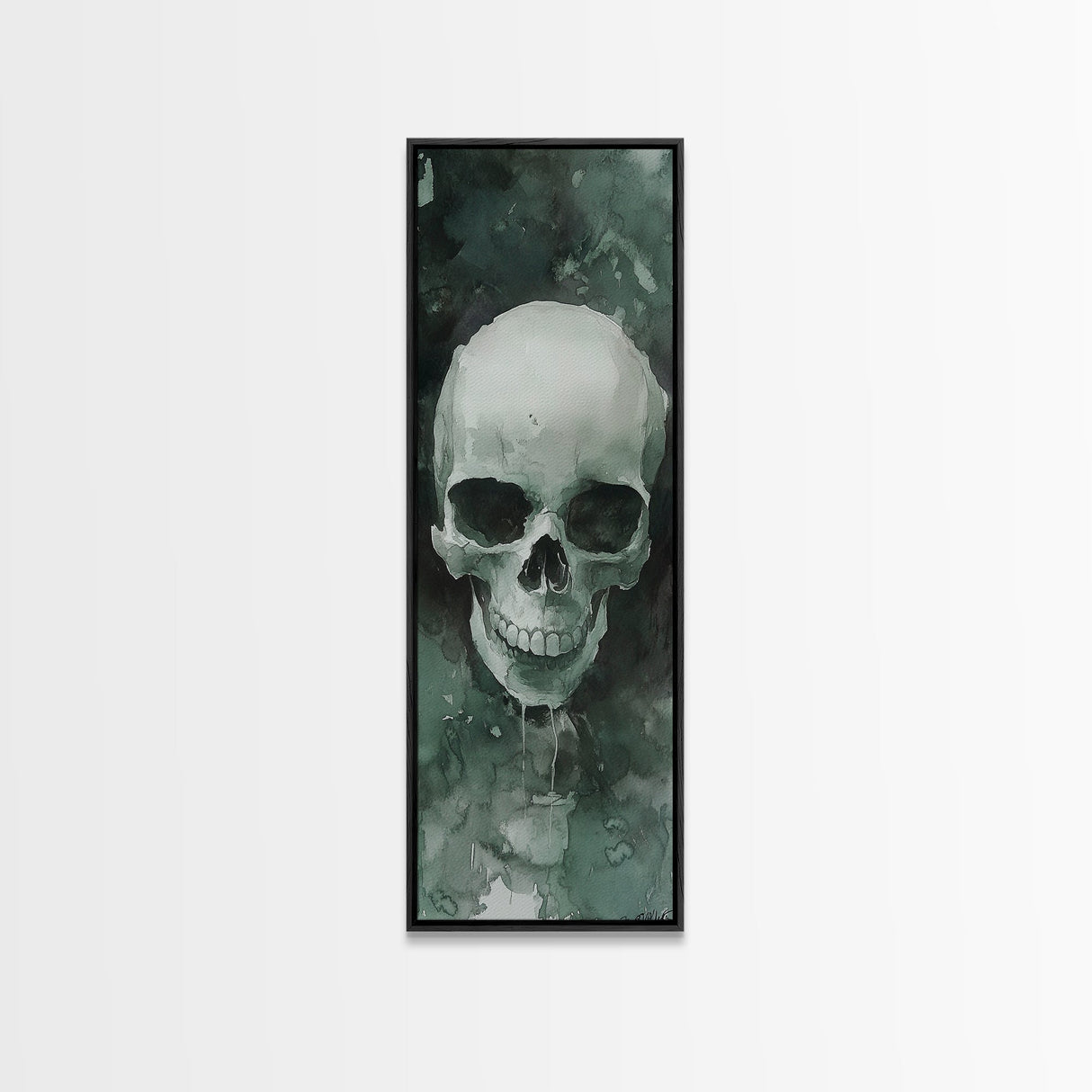 Minimalist Skull Canvas Print in Dark Green Tones, Wabi Sabi Art with Rustic Decor Style, Perfect for Unique Wall Art Accent