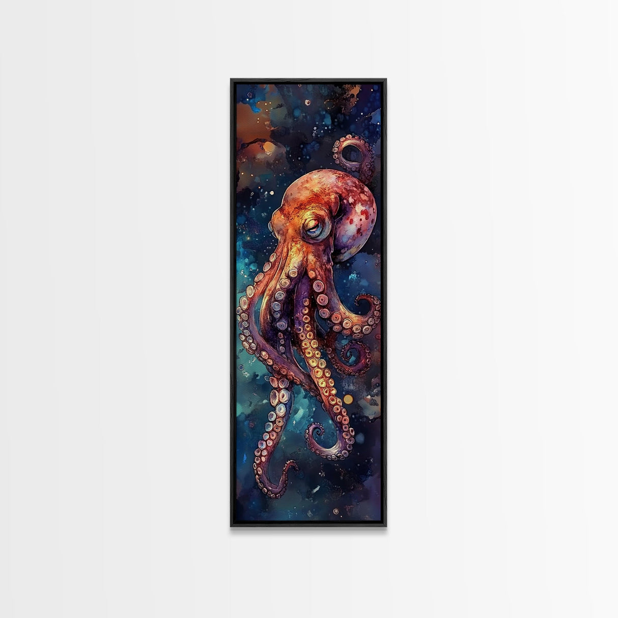 Mesmerizing Octopus Art Framed Canvas Print Vibrant Underwater Decor Nautical Wall Art Whimsical Sea Creature Marine Life Artwork