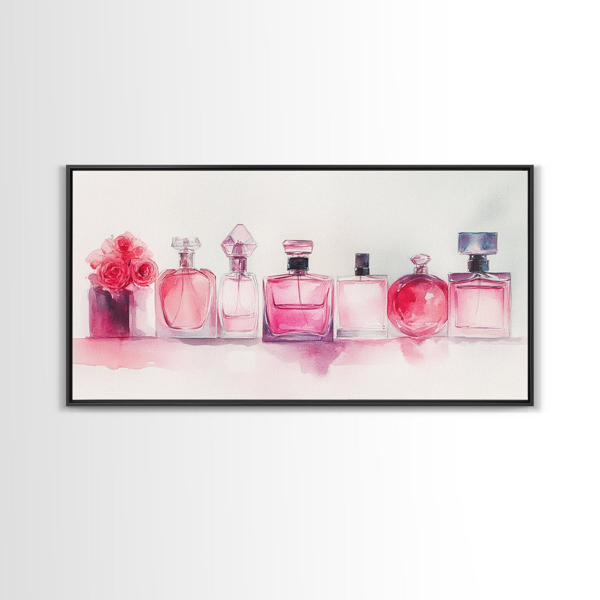 Pink Perfume Painting Framed Canvas Print, Light Pink Bedroom Art Coastal Cowgirl Wall Art, Minimalist Art Rustic Decor Gift Idea