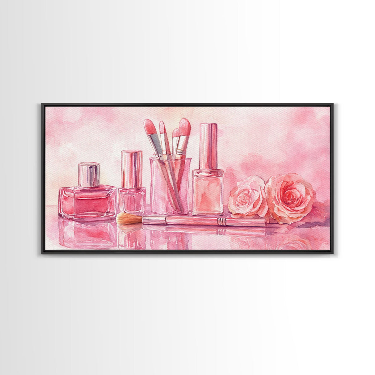 Pink Makeup Canvas Print | Therapy Art | Feminine Wall Art | Light Pink Bedroom Decor | Romantic Vanity Framed Canvas Print