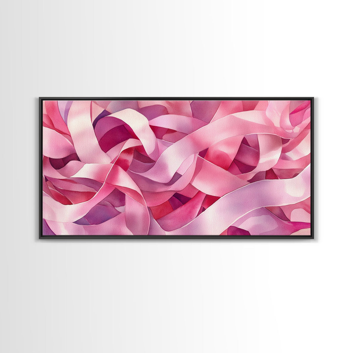 Pink Ribbons Canvas Print | Abstract Art | Light Pink Wall Art | Whimsical Minimalist Decor | Feminine Bedroom Canvas Print
