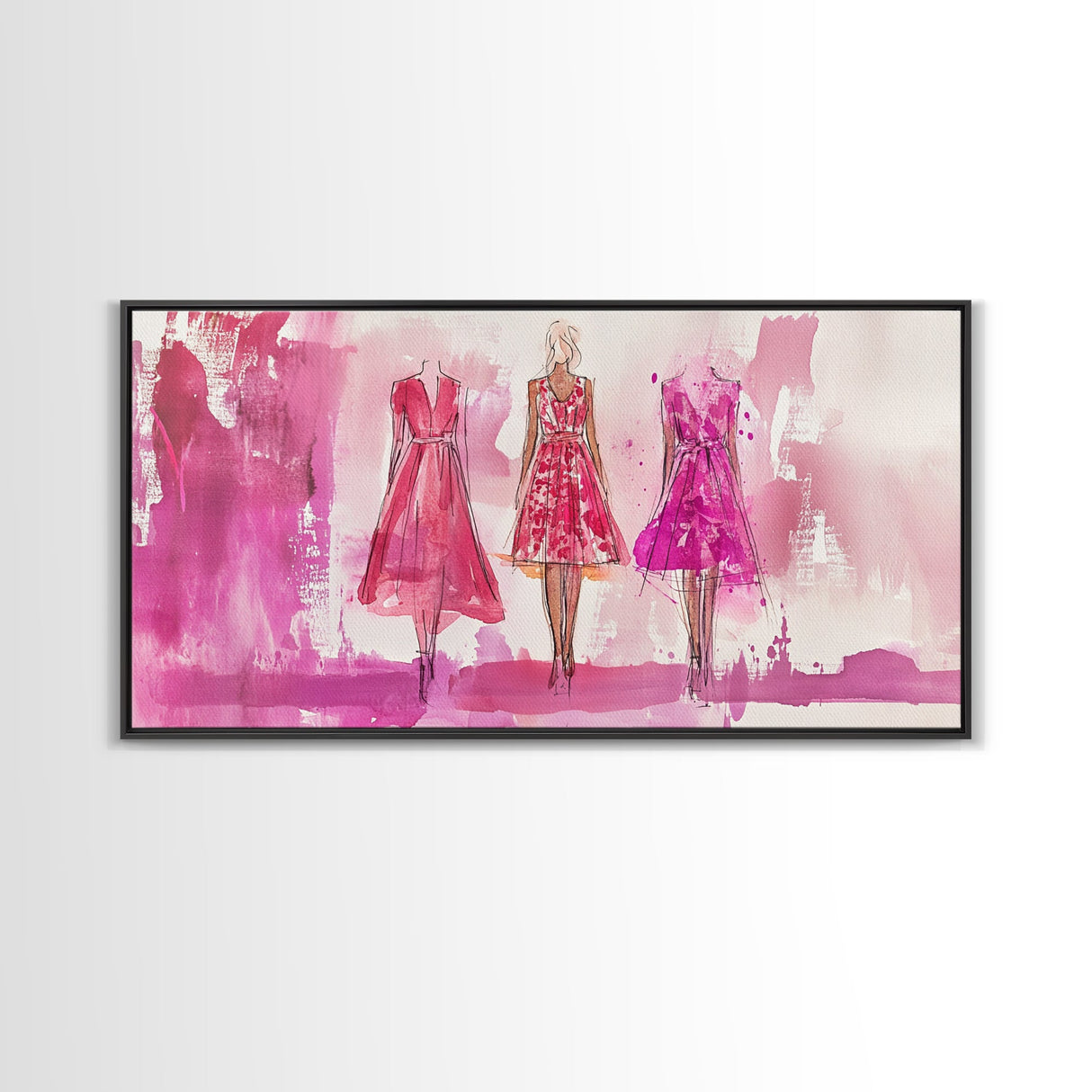 Chic Pink Dress Canvas Print | Fashion Inspired Artwork | Retro Pink Abstract Wall Art | Bedroom or Boutique Framed Decor | Trendy Art