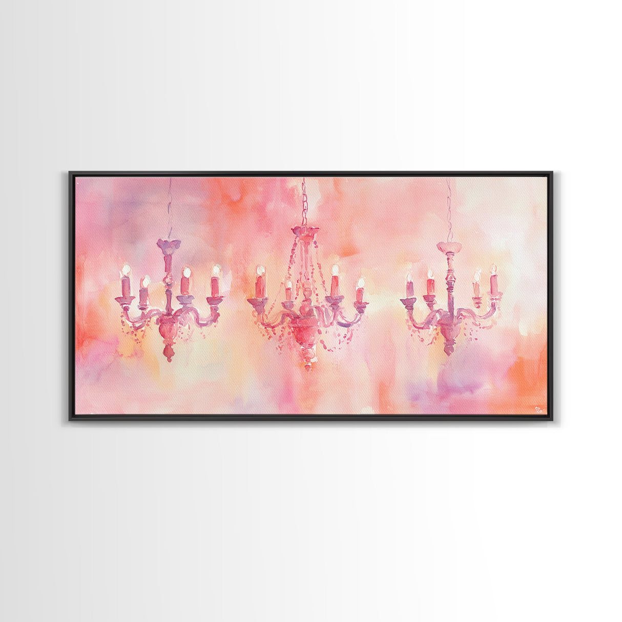 Elegant Chandeliers Canvas Print Romantic Lighting Artwork Pink Orange Wall Art Living Room Aesthetic Rustic Home Decor Artwork