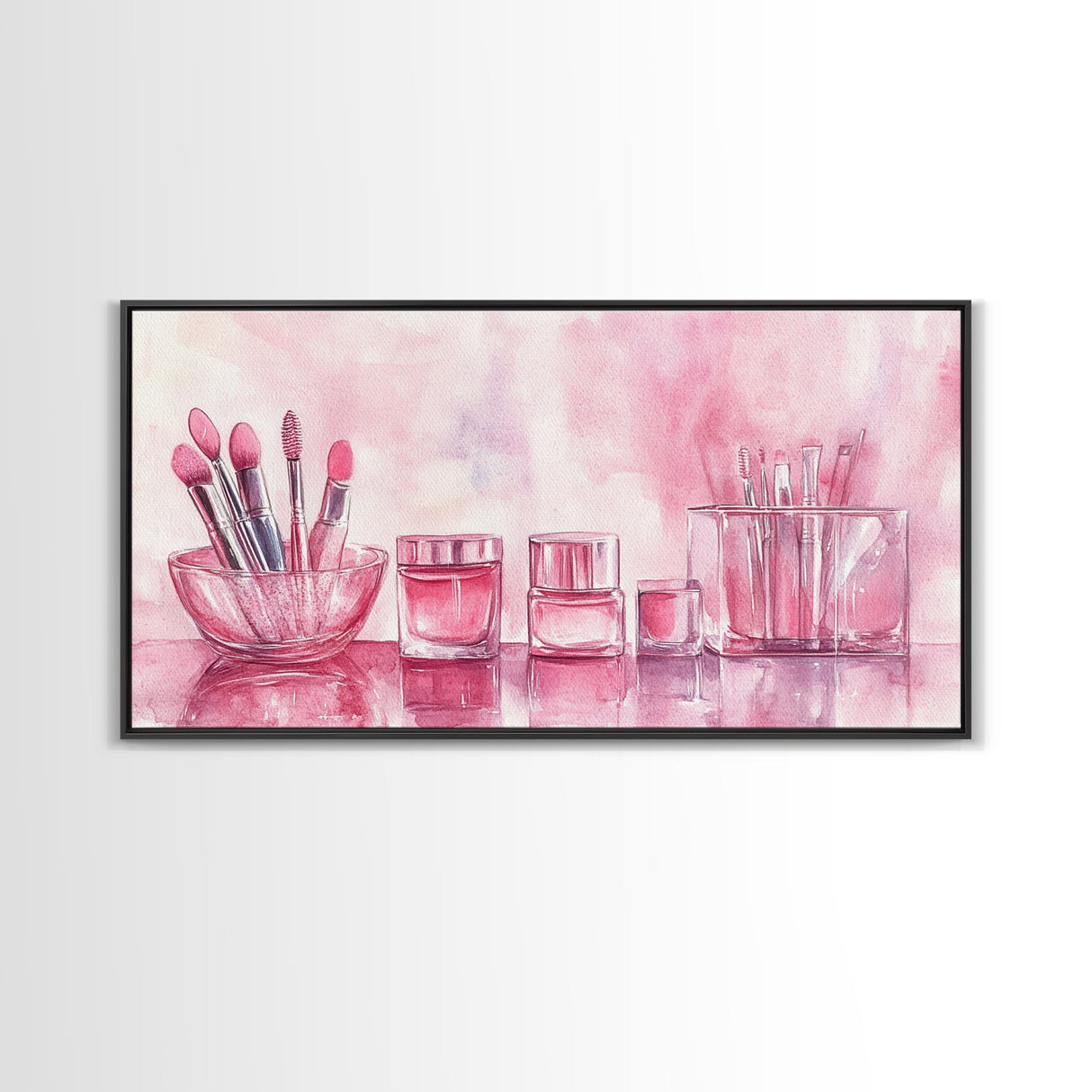 Makeup Brushes Still Life Canvas Print Light Pink Wall Art Dorm Decor Wabi Sabi Art Gift Idea Living Room or Vanity Artwork