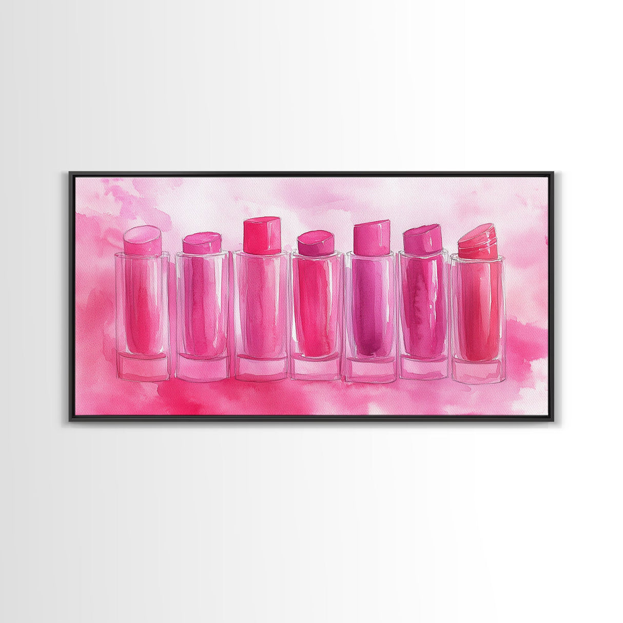 Lipstick Row Canvas Print | Pink Wall Art, Whimsical Decor, Light Pink Art, Feminine Gift Idea, Living Room Art, Above Couch Decor