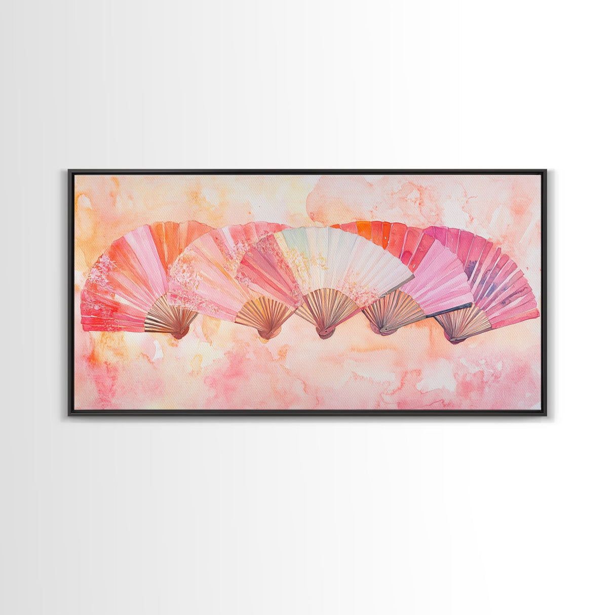 Fan Arrangement Canvas Print | Moroccan Wall Art, Chinoiserie Wall Art, Wabi Sabi Art, Light Pink Decor, Extra Wide Wall Art, Above Sofa Art