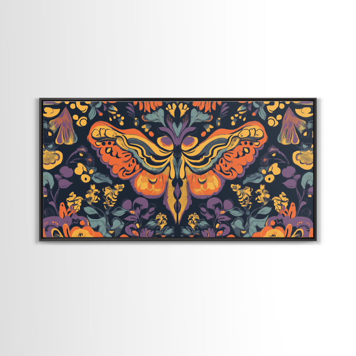 Mystical Butterfly Mandala Framed Canvas Print, Whimsical Art Decor, Colorful Bohemian Wall Art, Sacred Geometry, Dreamy Bedroom Art