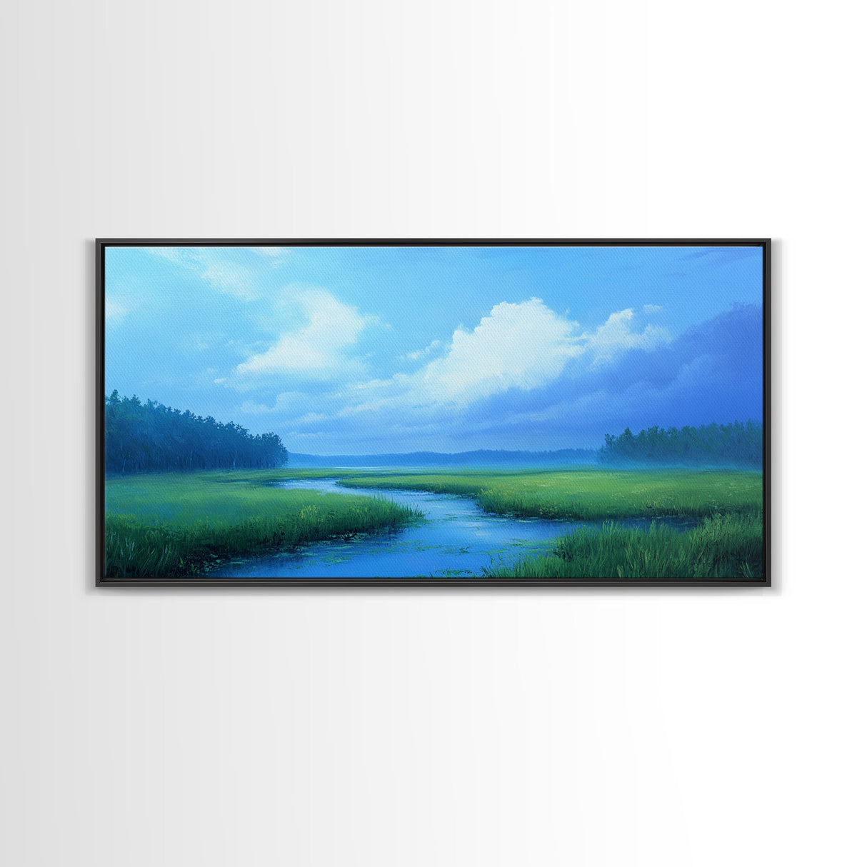 Marshland Panoramic Canvas Print, Coastal Landscape Art Bedroom Decor, Rustic Wall Art Living Room Gift, Nautical Horizontal Artwork