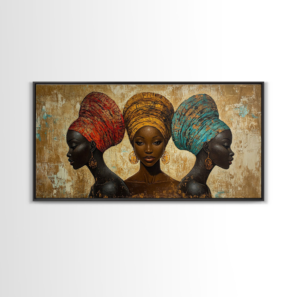 Elegant African Women Canvas Print, Bold Afrocentric Wall Art Decor, Moody Abstract Painting, Unique Bedroom Art Gift Idea