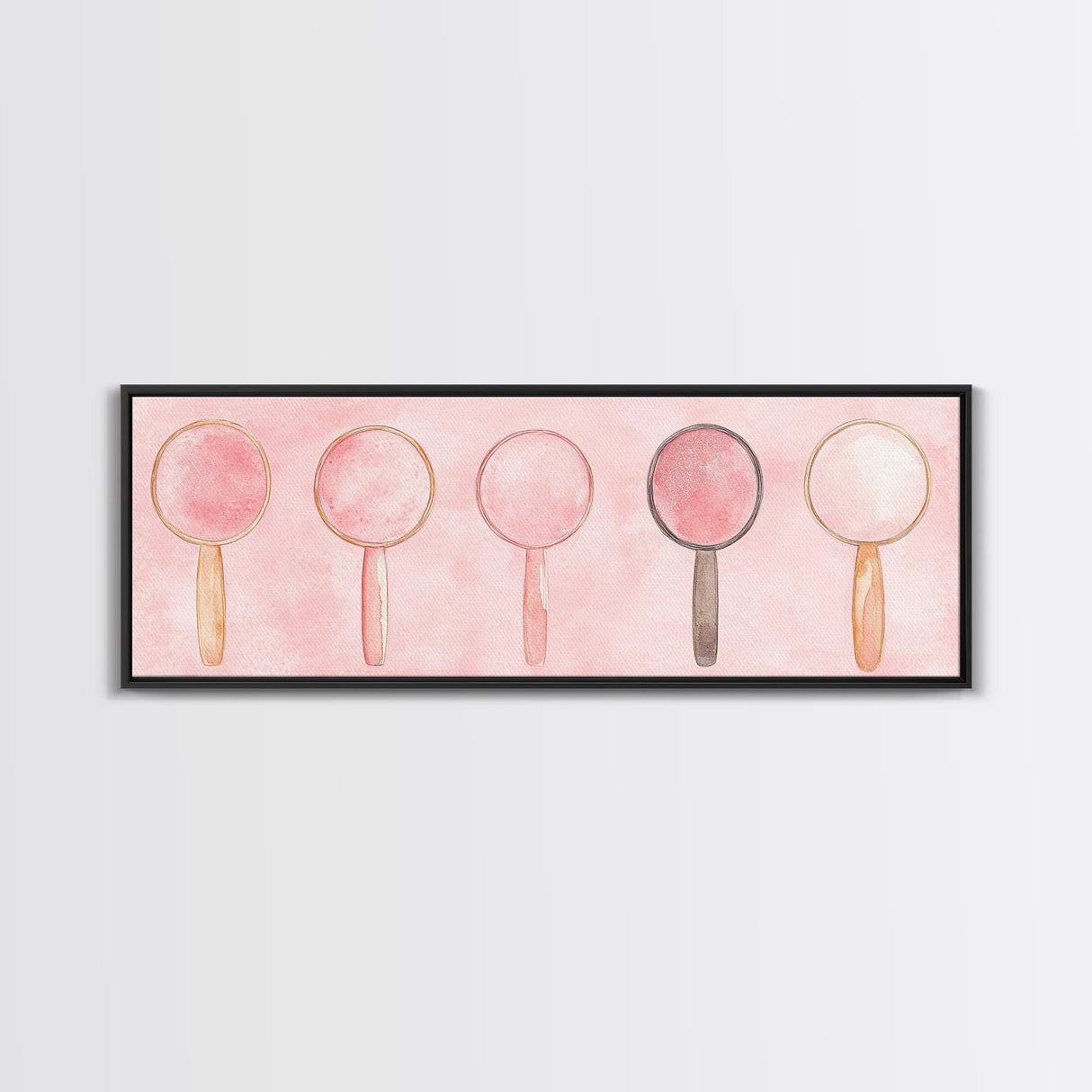 Minimalist Mirrors Framed Canvas Print Light Pink Wall Art Geometric Art Whimsical Art Modern Bedroom Decor Skinny Wall Art
