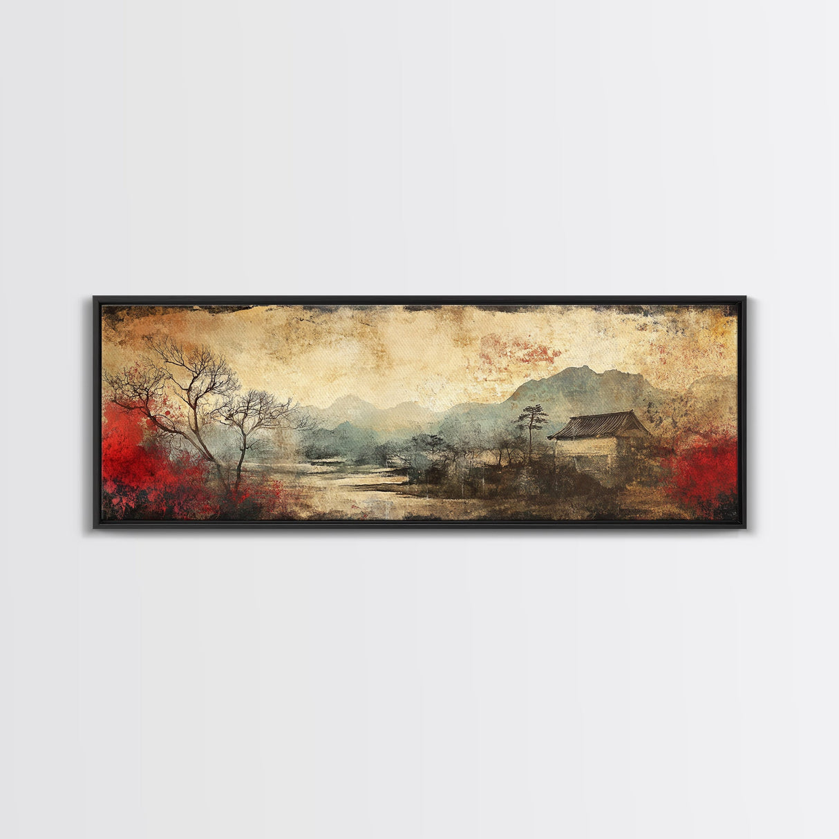 Chinoiserie Framed Canvas Print Japanese Minimalist Art Zen Wall Art Botanical Prints Nature Inspired Bedroom Artwork Decor