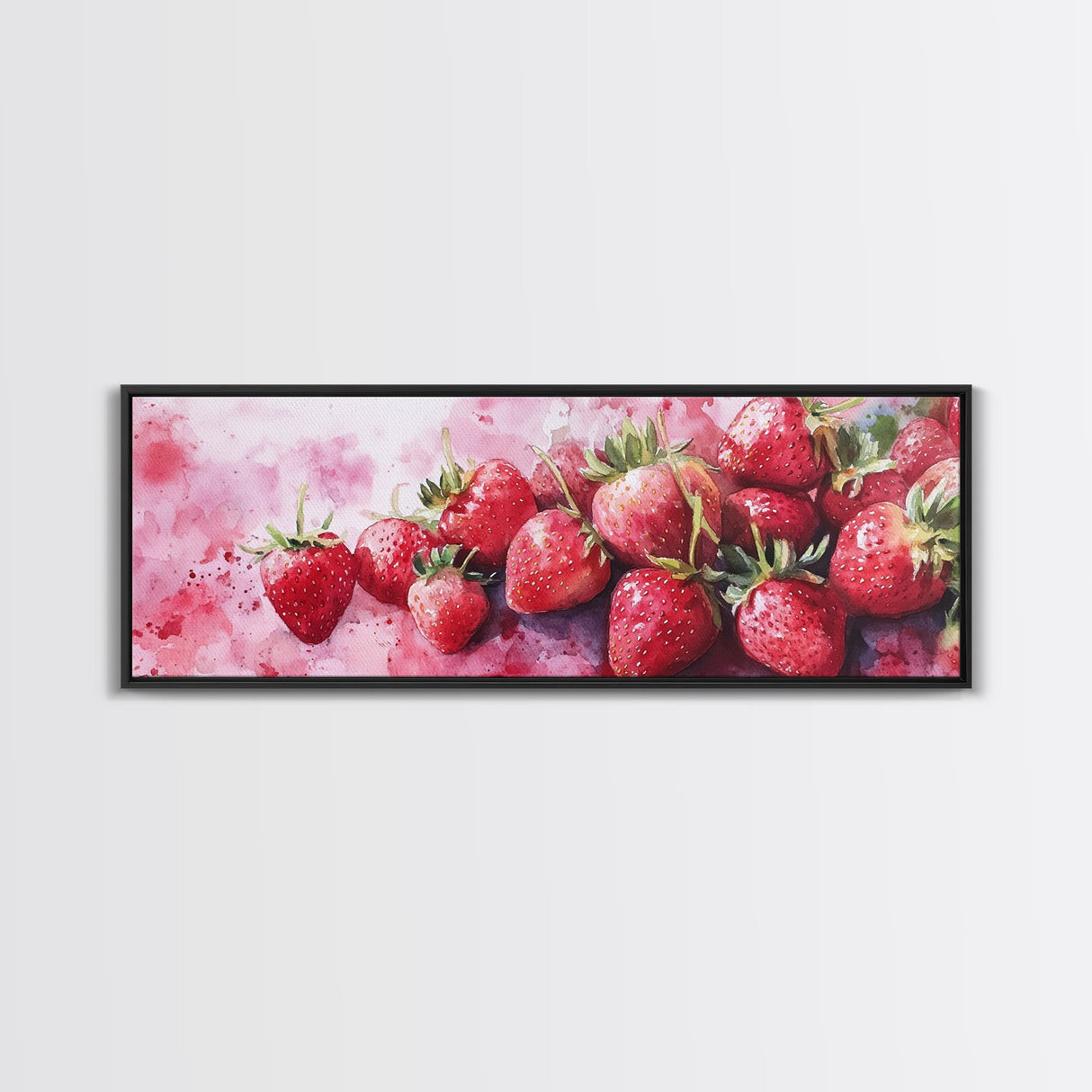 Framed Canvas Print of Bright Strawberry Botanical Prints in Pink for Rustic Kitchen Wall Art or Farmhouse Dining Room Decor