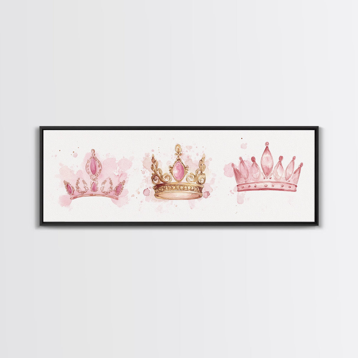 Framed Canvas Print of Elegant Crowns in Pink and Gold Perfect Gift Idea or Dorm Room Light Pink Wall Art with Royal Aesthetic