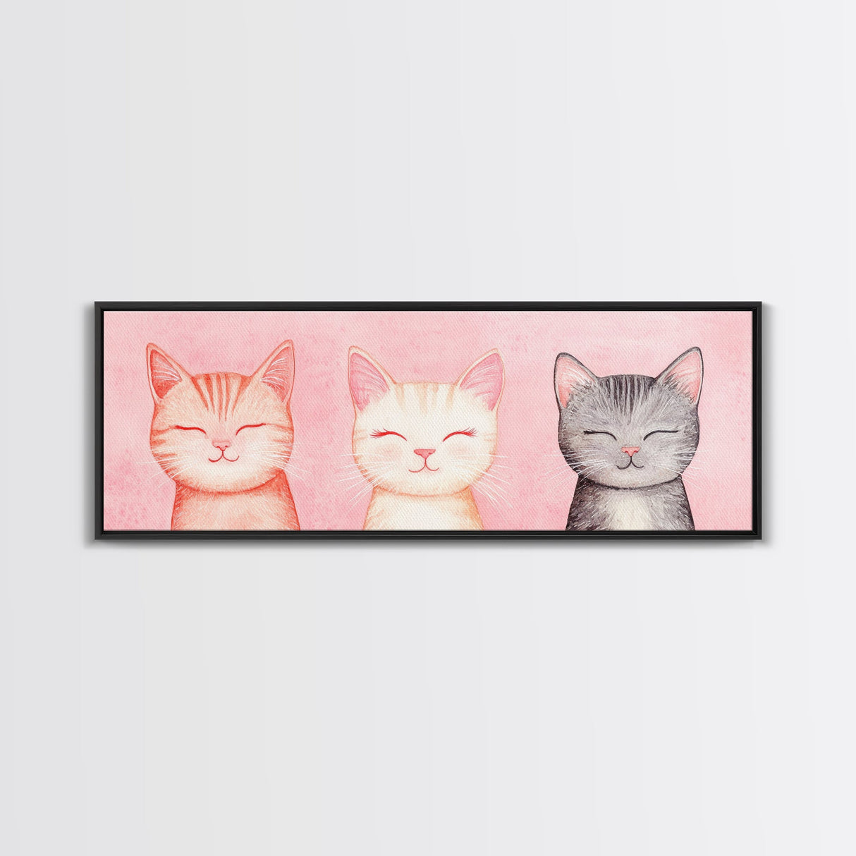 Framed Canvas Print of Whimsical Cat Portraits in Pink Shades Featuring Cute Wall Art for Pet Lovers’ Room or Playful Dorm Decor
