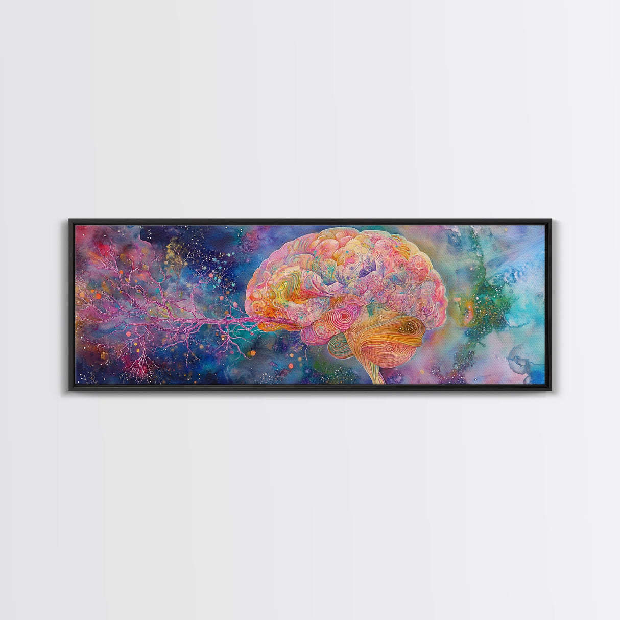 Galaxy Brain Framed Canvas Print Therapy Art Science Abstract Art Cosmic Decor Above Couch or Bed Wall Art Unique Gift for Him