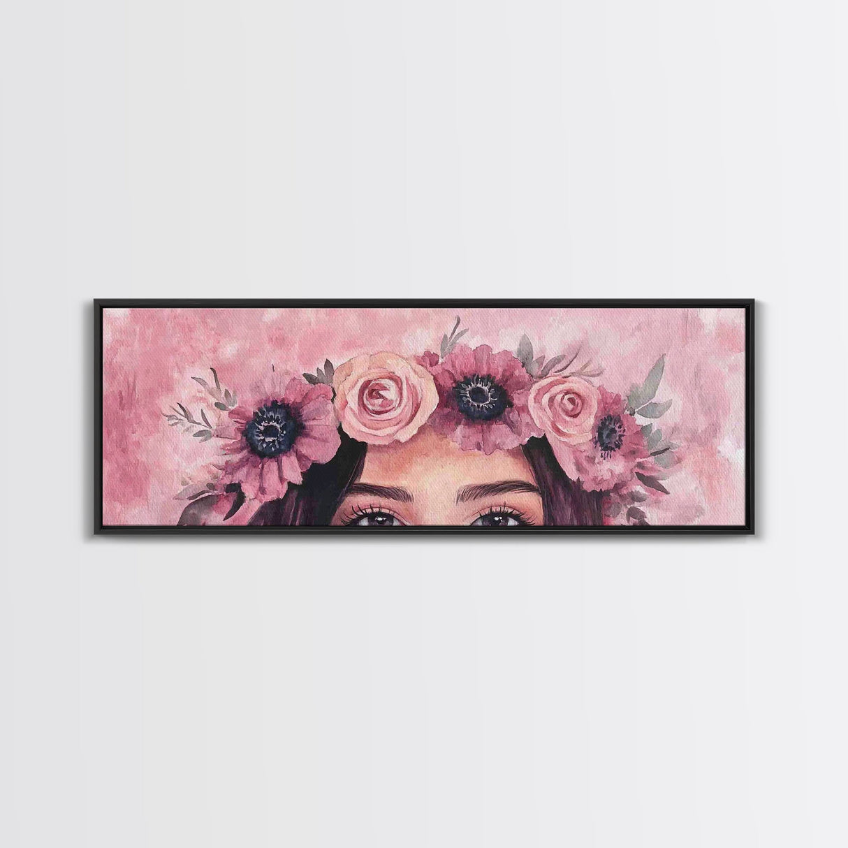 Floral Crown Canvas Print Pink Rose Painting Goddess Art Print Feminine Wall Art Botanical Artwork Whimsical Framed Bedroom Art