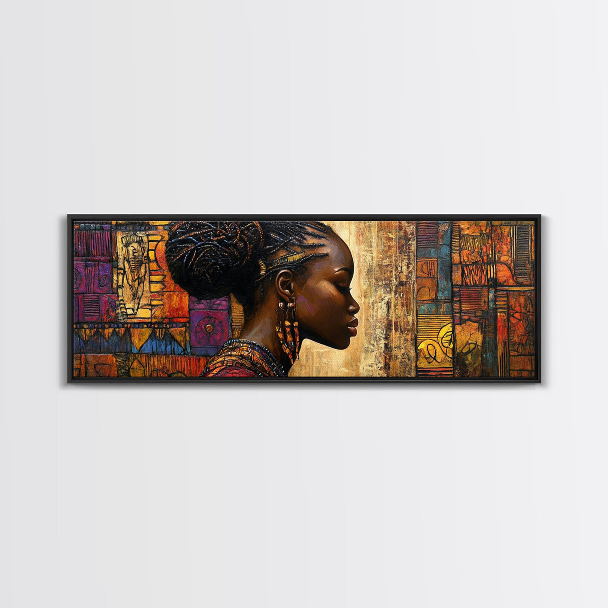 Framed Canvas Print Vibrant African Art Golden Tones Minimalist Decor Rustic Wall Art Original Painting Unique Gift Idea