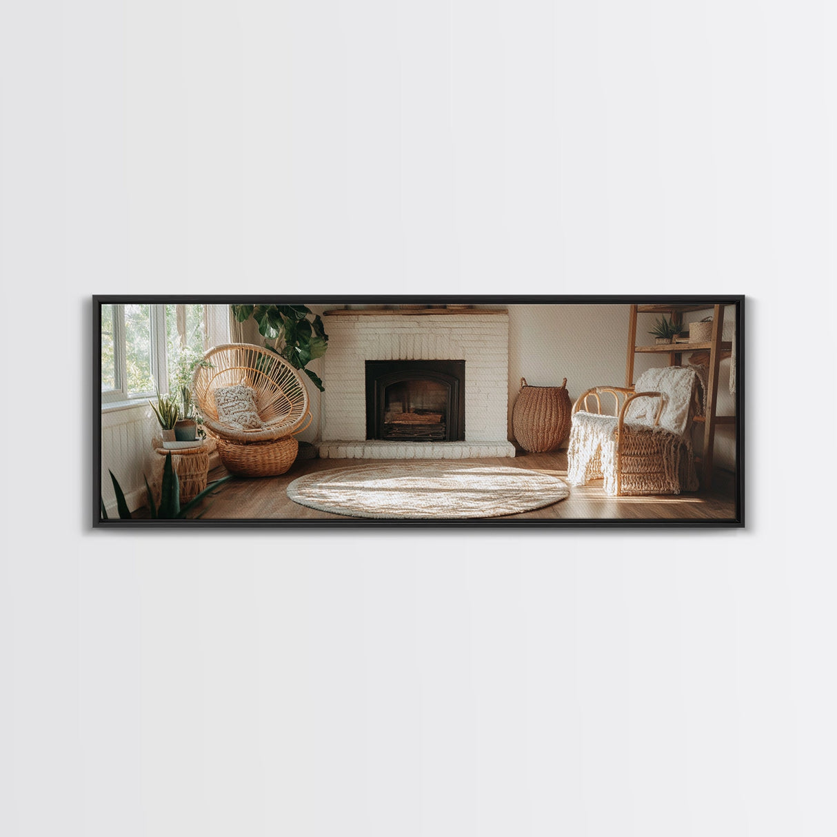 Framed Canvas Print Cozy Farmhouse Art Rustic Decor Wicker Charm Living Room Above Sofa Wall Art Warm Tones Gift Idea