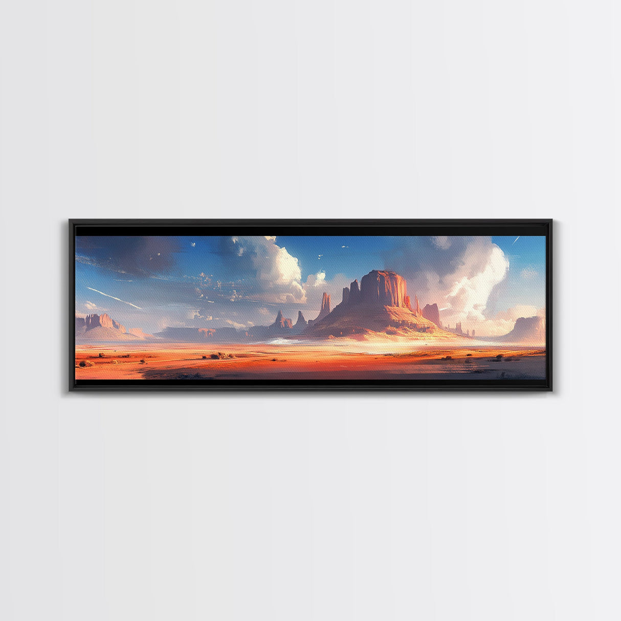 Majestic Desert Landscape Framed Canvas Print, Panoramic Painting, Southwest Wall Art, Above Bed Art, Rustic Decor, Living Room Art