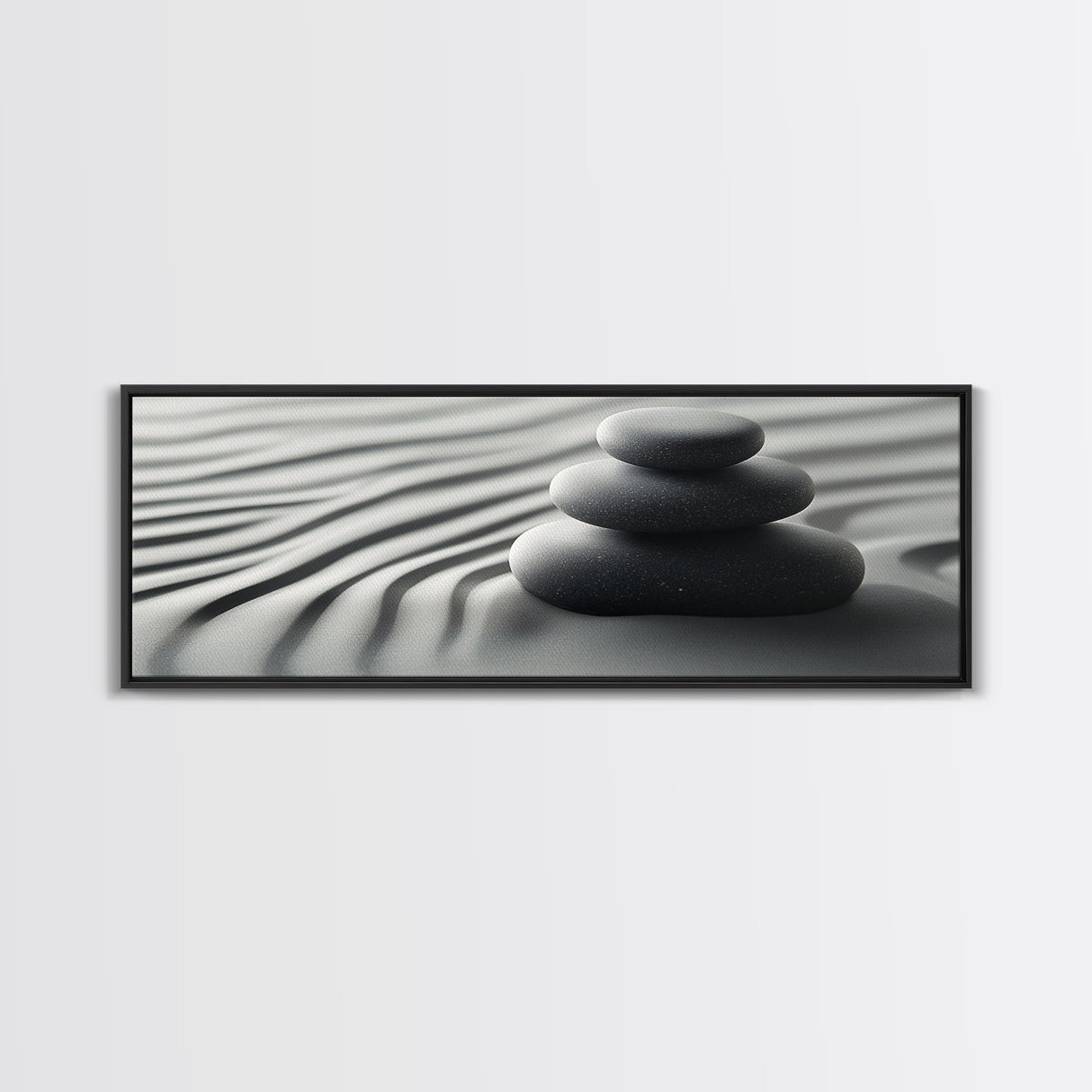 Coastal Harmony Framed Canvas Print Tranquil Pebbles Zen Reflection Nautical Decor Above Couch Living Room Wall Art