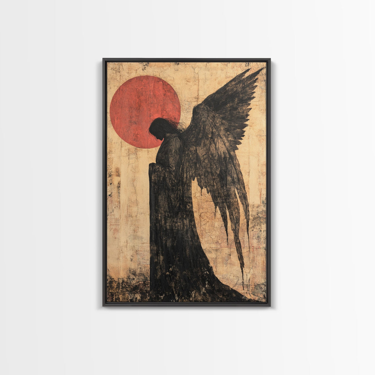 Dark Angel Silhouette Canvas Print Gothic Angel Art Prints Moody Abstract Artwork Dark Romance Wall Art Unique Gift Idea