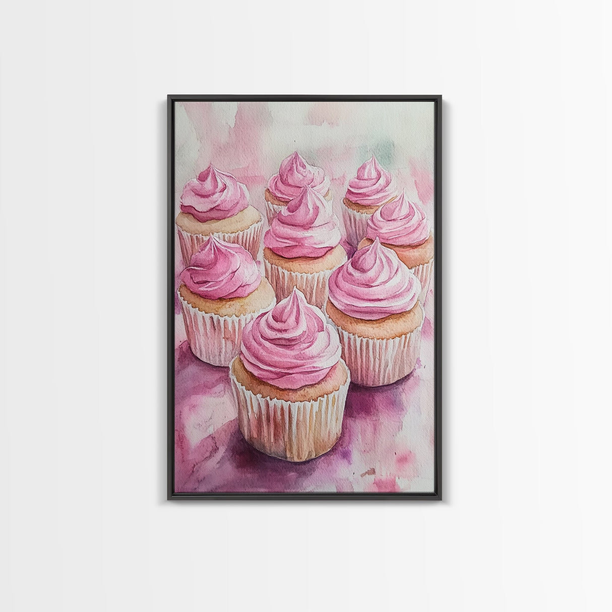 Pink Cupcake Art Canvas Print Kitchen Decor Dessert Illustration Rustic Artwork Food Review Kitchen Art Gift Idea For Her