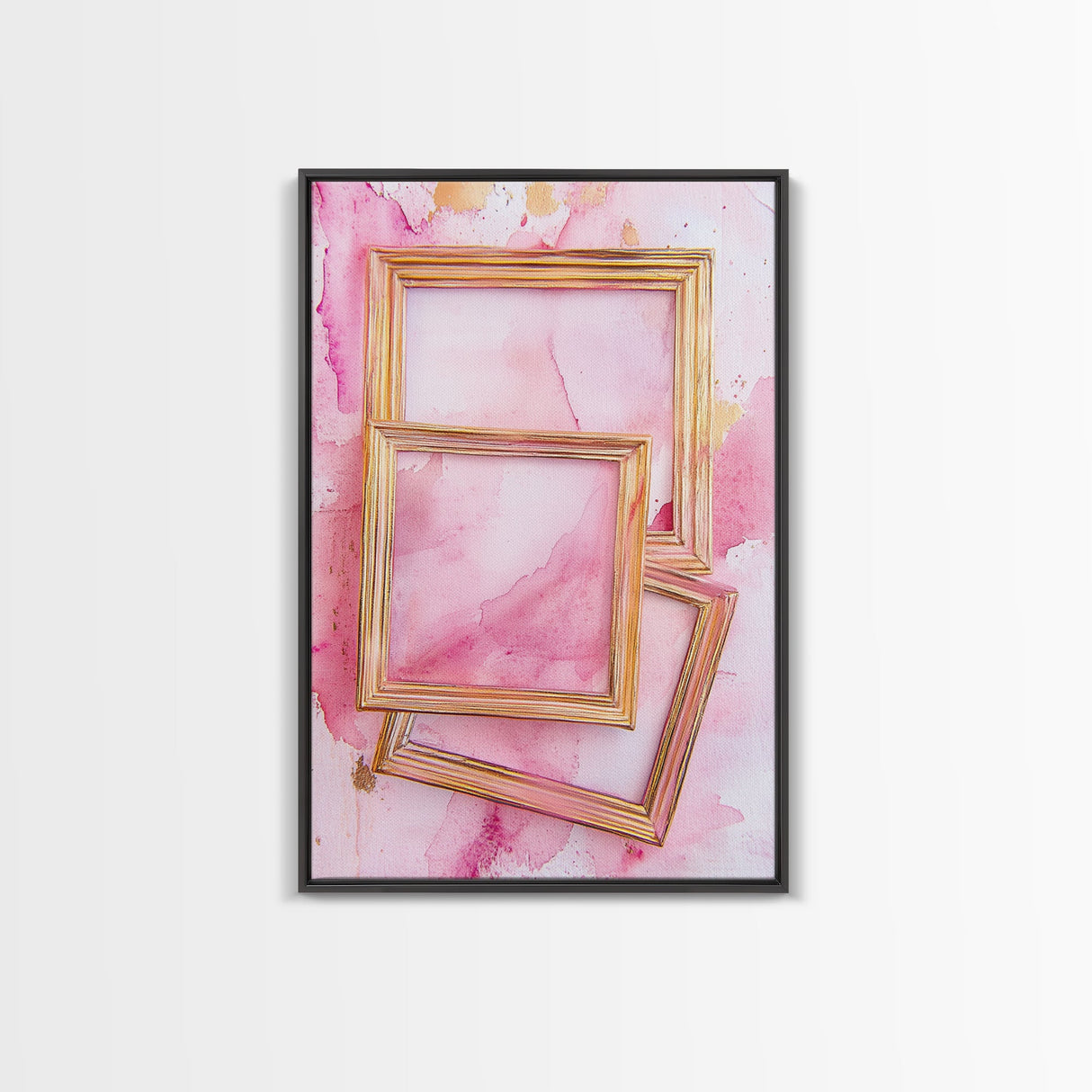 Golden Frames on Pink Canvas Print | Abstract Minimalist Wall Art | Rustic Gold Decor | Wabi Sabi Aesthetic | Living Room Accent | Gift Idea