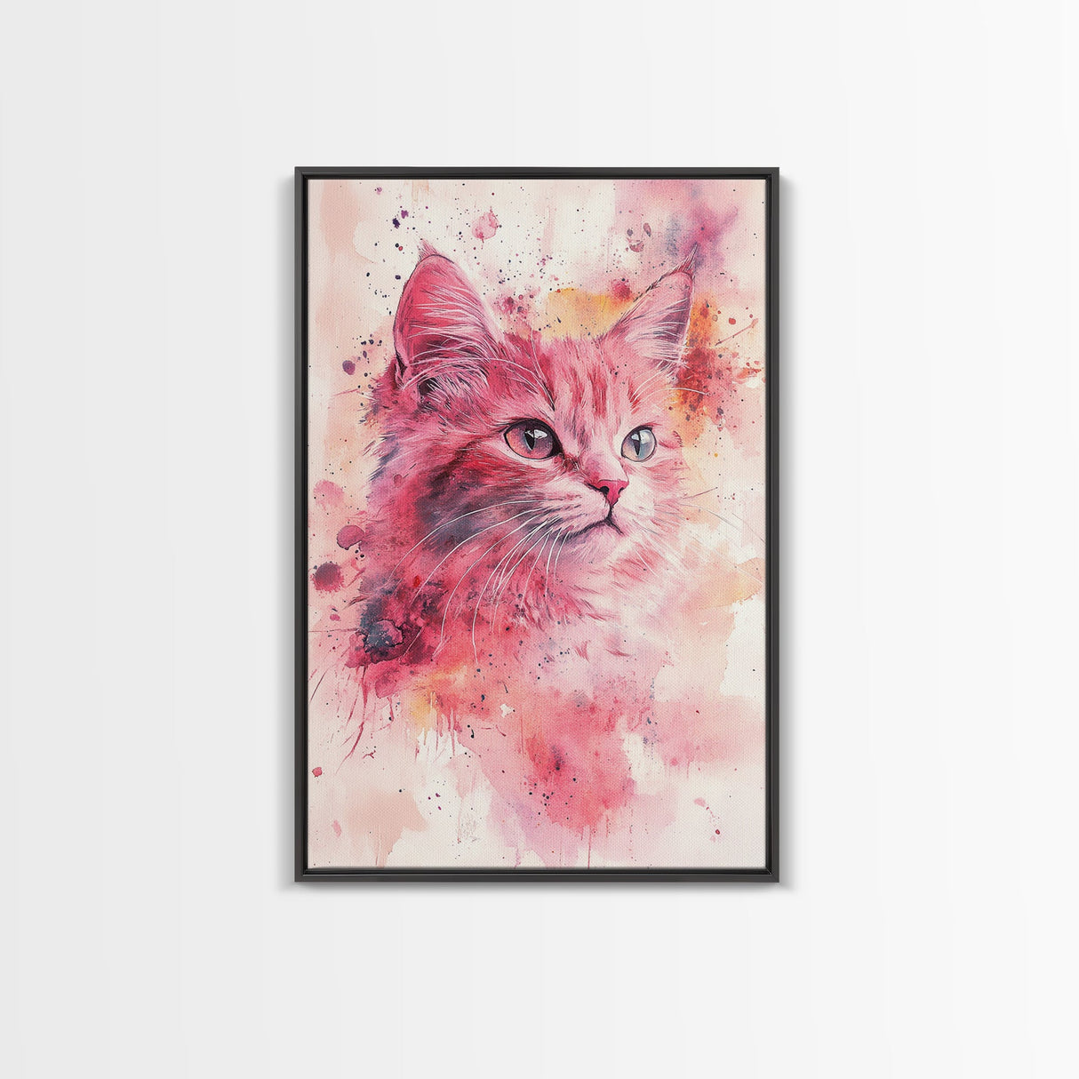 Pink Cat Portrait Canvas Print, Whimsical Art, Feline Wall Art, Light Pink Wall Art, Bedroom Art, Artistic Decor, Gift Idea for Cat Lovers