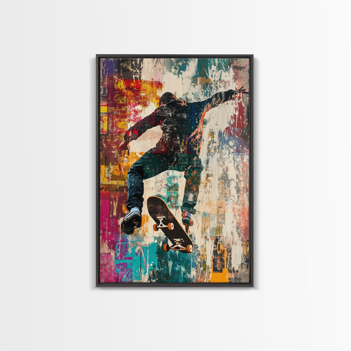Urban Skater Canvas Print with Graffiti Wall Art and Street Style Design, Perfect for Modern Chicano Art Inspired Decor