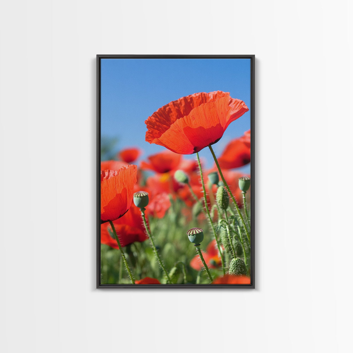 Vibrant Poppy Field Framed Canvas Print, California Poppy Art, Rustic Landscape Wall Art, Bedroom Art, Farmhouse Living Room Decor