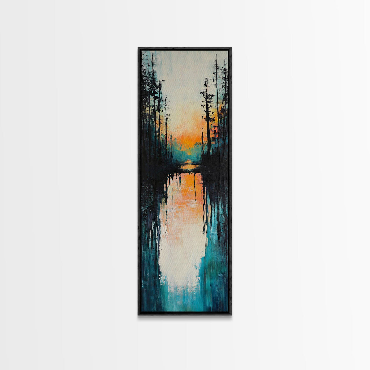 Sunset Reflection, coastal painting, pink orange wall art, lake Tahoe art farmhouse art, Framed Canvas Print, panoramic art
