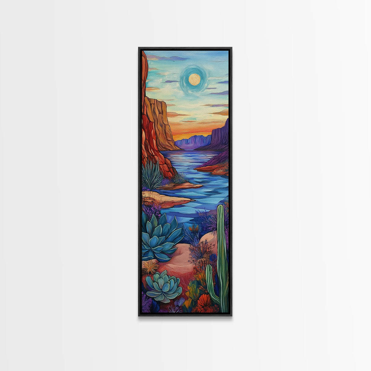 Southwest wall art, desert landscape, Joshua tree art, agave painting, mountain painting, framed canvas print, above couch decor