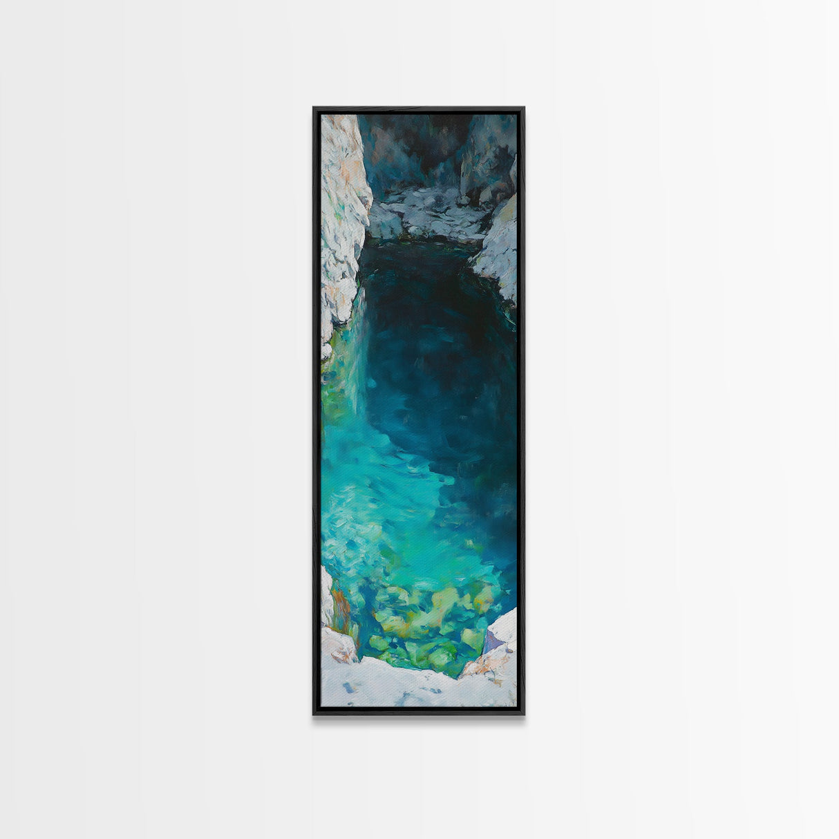 Teal wall art, hidden lagoon, ocean painting, moody art, coastal decor, framed canvas print, nautical art, above bed wall art