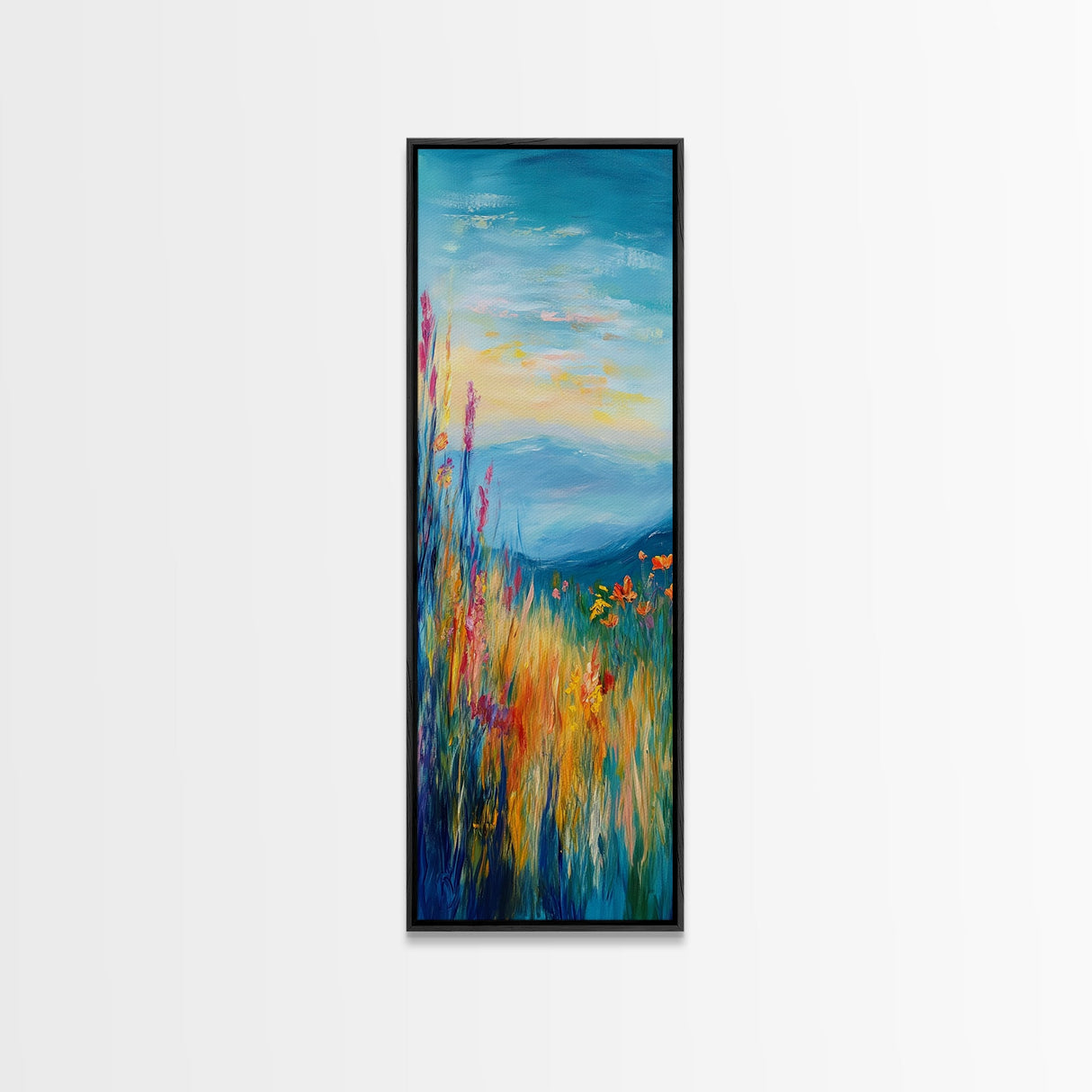 Wildflower Hills, landscape painting, California poppy art, mountain painting, scenic artwork, nature wall art, bedroom art