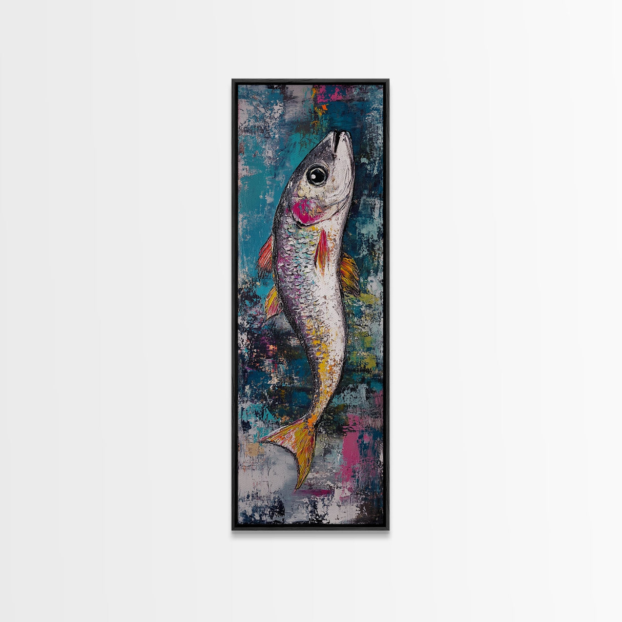 Fish Art, koi fish painting, fly fishing art, trout art, coastal decor, blue and green wall art, Canvas Print, living room art