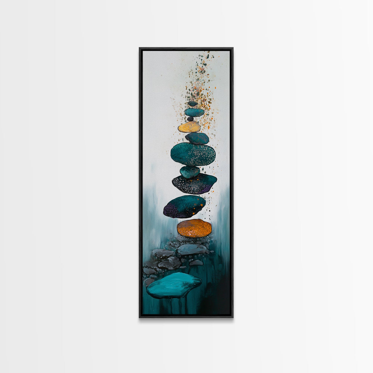 Zen Stones, minimalist art, zen wall art, wabi sabi art, sage green wall art, extra wide art, tall narrow art, Canvas Print, boho art