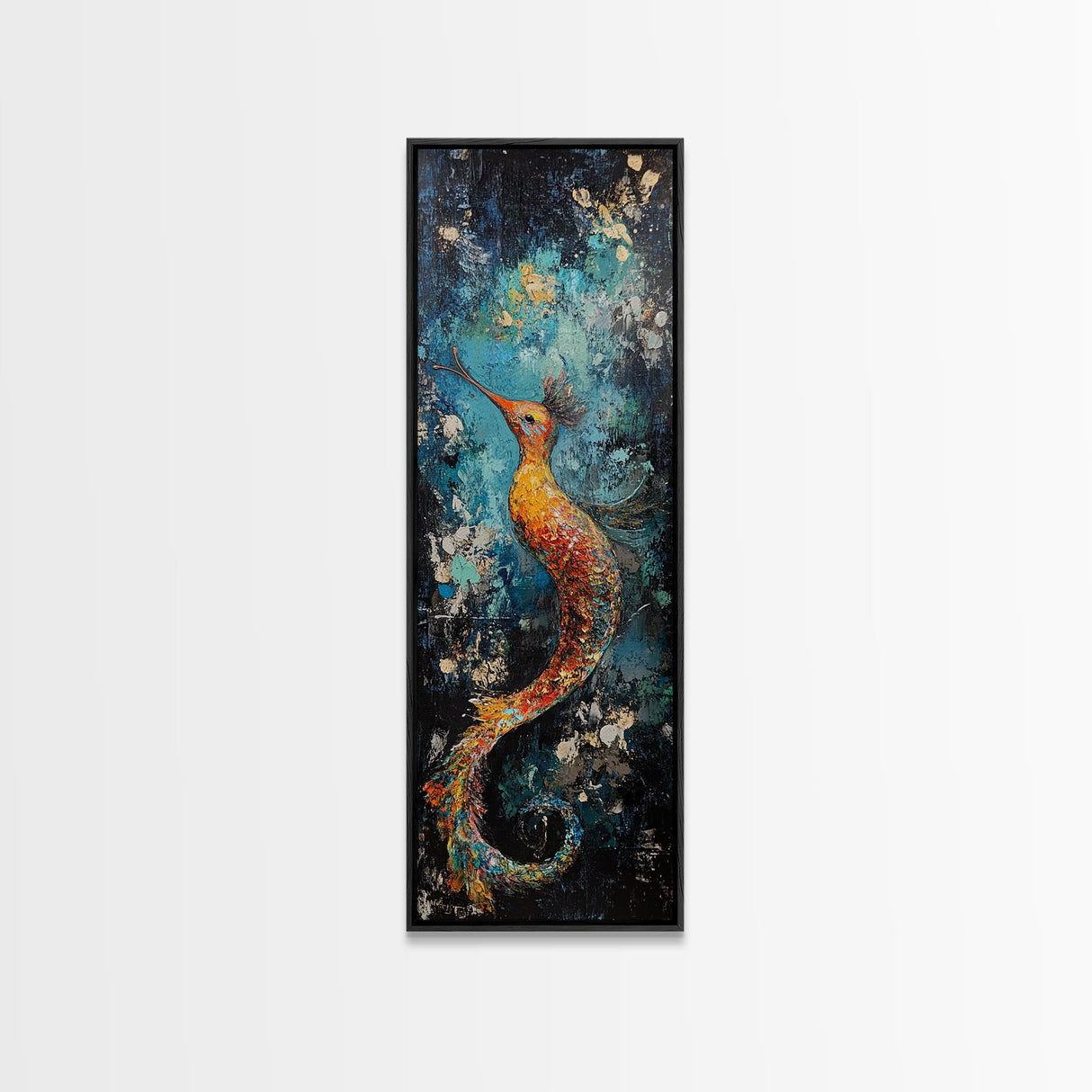 Fantasy Sea Creature, koi fish painting, moody art, whimsical art, wabi sabi art, framed canvas print, vertical wall art