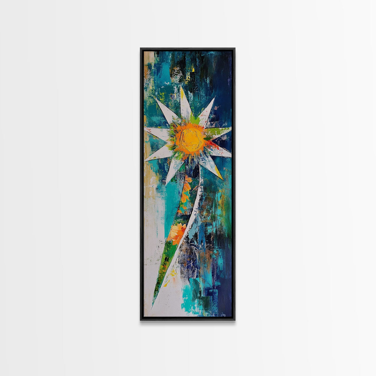Abstract Star, Agave Painting, Mosaic Wall Art, Sacred Geometry Wall Art, Modern Botanical Prints, Canvas Print, Tall Narrow Art