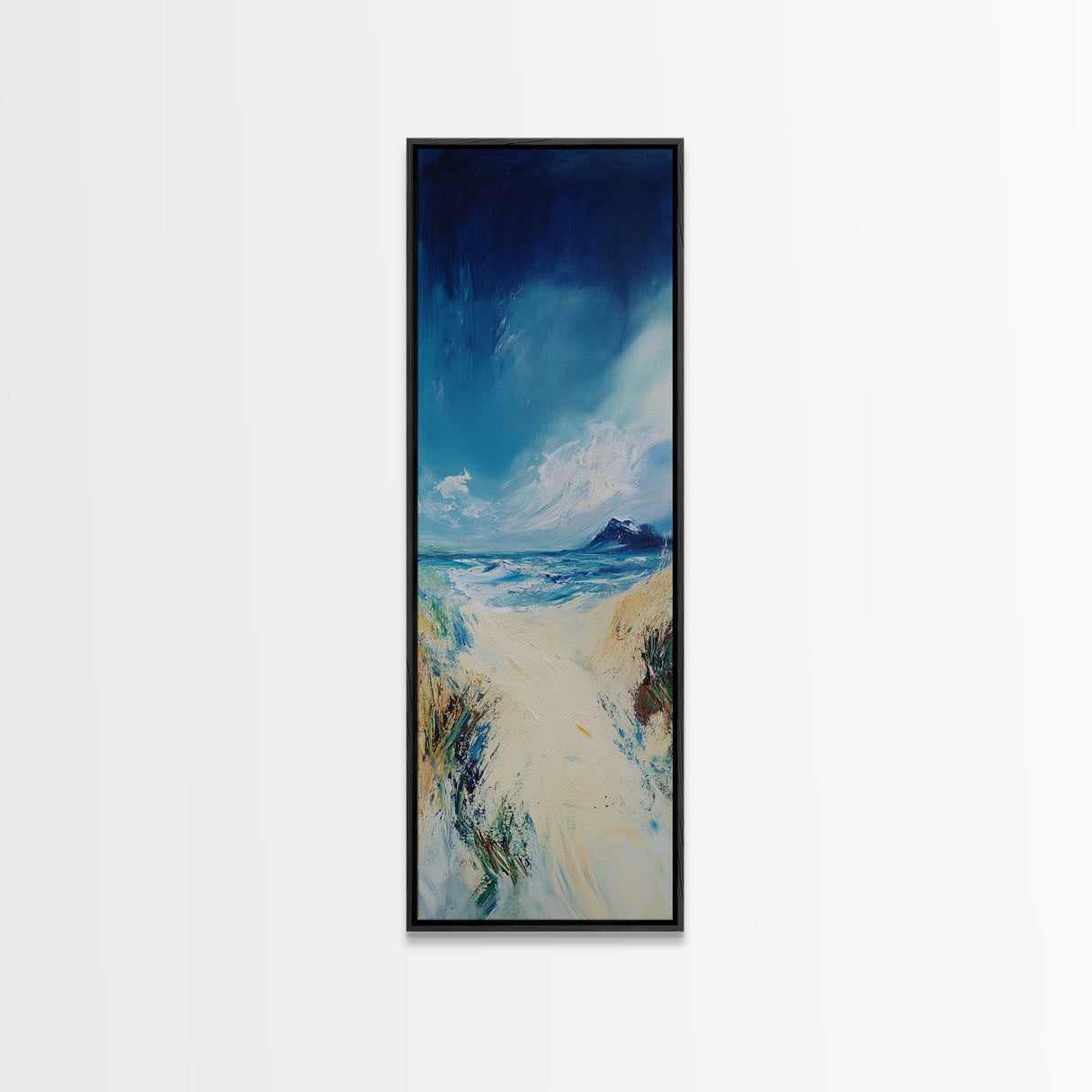 Windy Dunes, coastal landscape art, framed canvas print, nautical decor, Ireland painting, beach house wall art