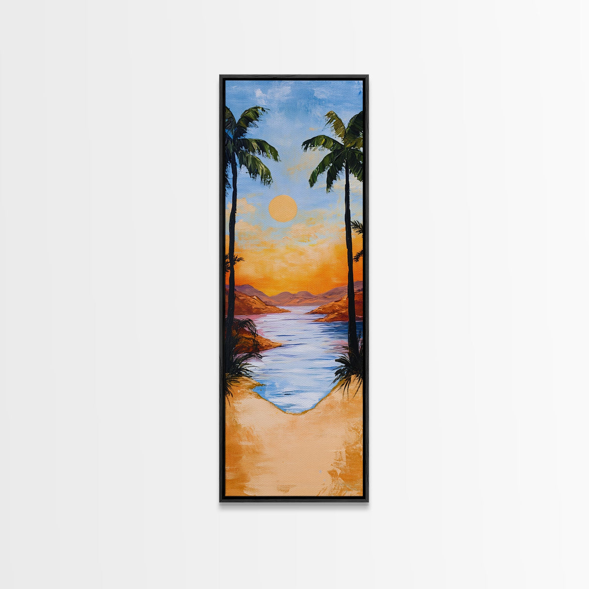 Tropical Sunset, palm tree painting, coastal decor, Hawaii art, nautical painting, framed canvas print, coastal landscape art