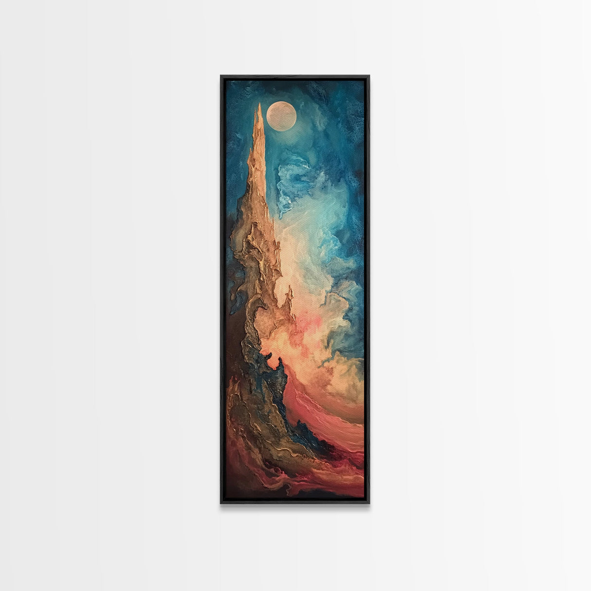 Fantasy Moon, Ozymandias art, dark romance painting, moon oil painting, moody art, framed canvas print, tall skinny art