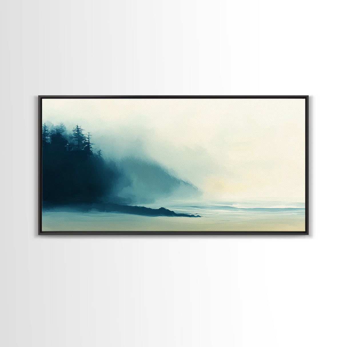 Misty Forest, smoky mountain art, pine tree art, moody art, wabi sabi wall art, green wall art, bedroom art, Framed Canvas Print