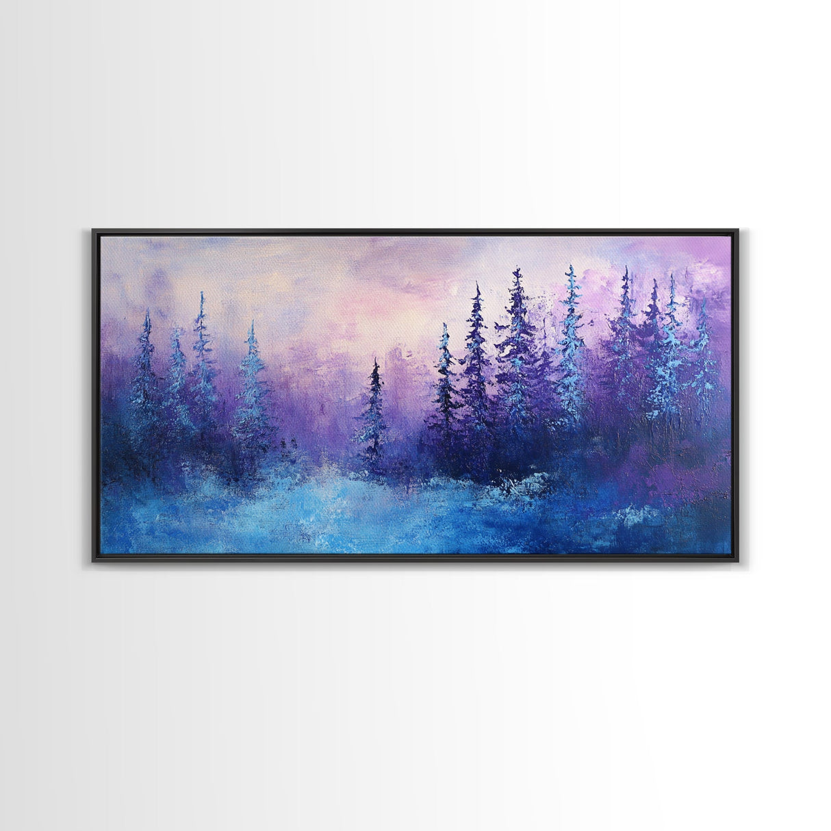Forest at Dusk, Moody Art, Pine Tree Art, Smoky Mountain Art, Framed Canvas Print, Landscape Painting, Extra Wide Art