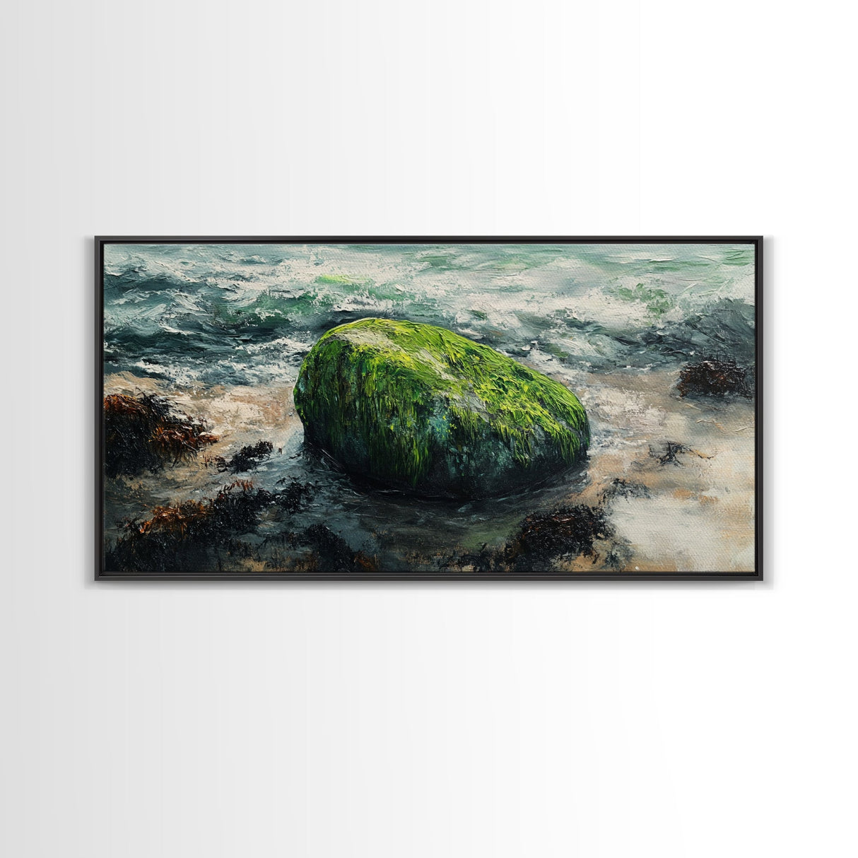 Mossy Rock, Ireland painting, framed canvas print, coastal wall art, nautical wall art, moody art, original painting, rustic decor