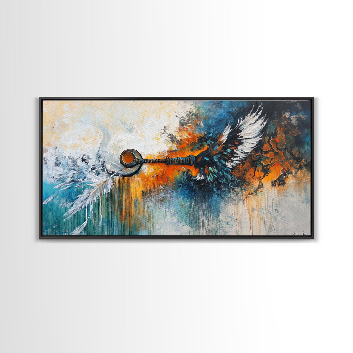 Whimsical art, framed canvas print, extra wide art, rustic wall art, abstract painting, steampunk wall art, eclectic home decor