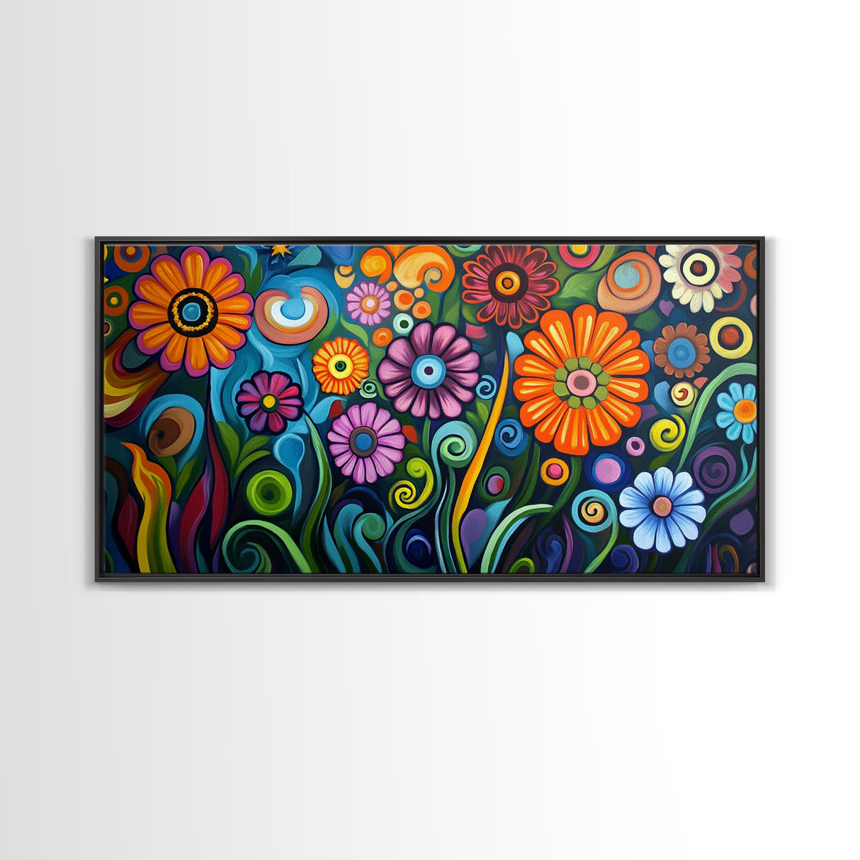 Whimsical Floral Art, Botanical Prints, Colorful Flowers, Framed Canvas Print, Wildflower Painting, Abstract Floral Artwork